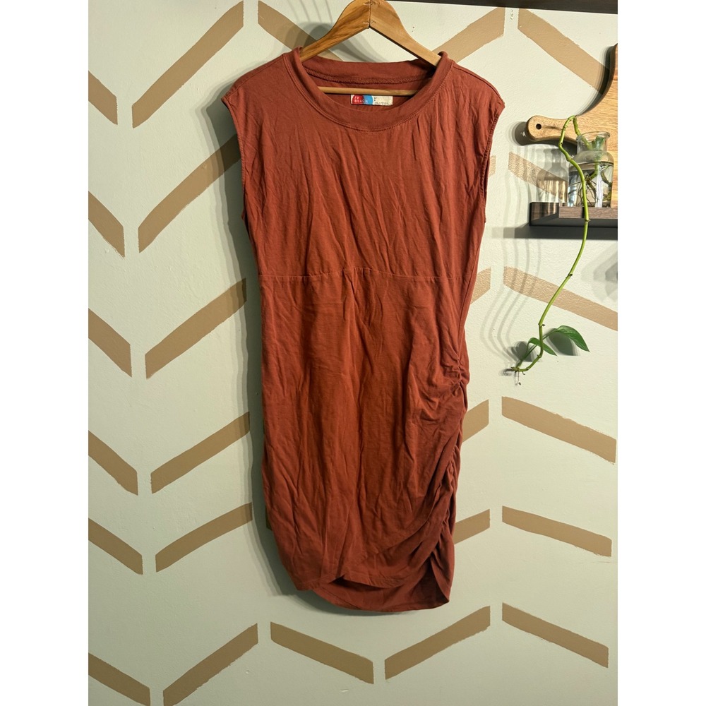 Free People Beach Mini Dress Womens Medium Rust Ruched Asymmetrical OB1859843